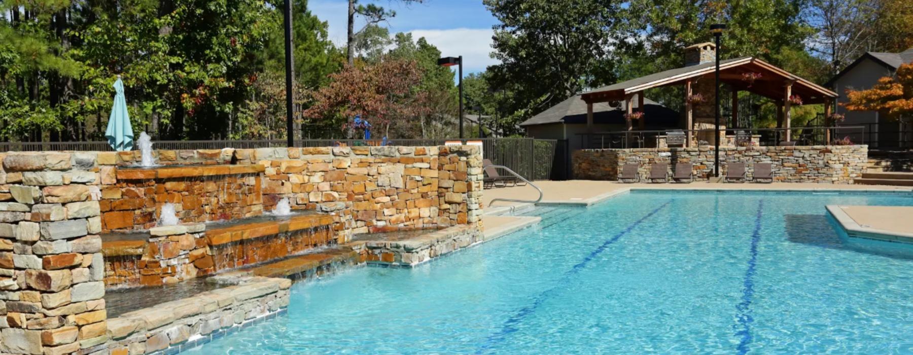 pool with lap lanes and fountains