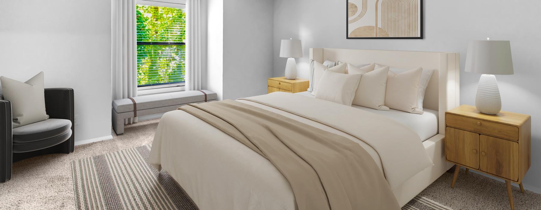 large, carpeted bedroom