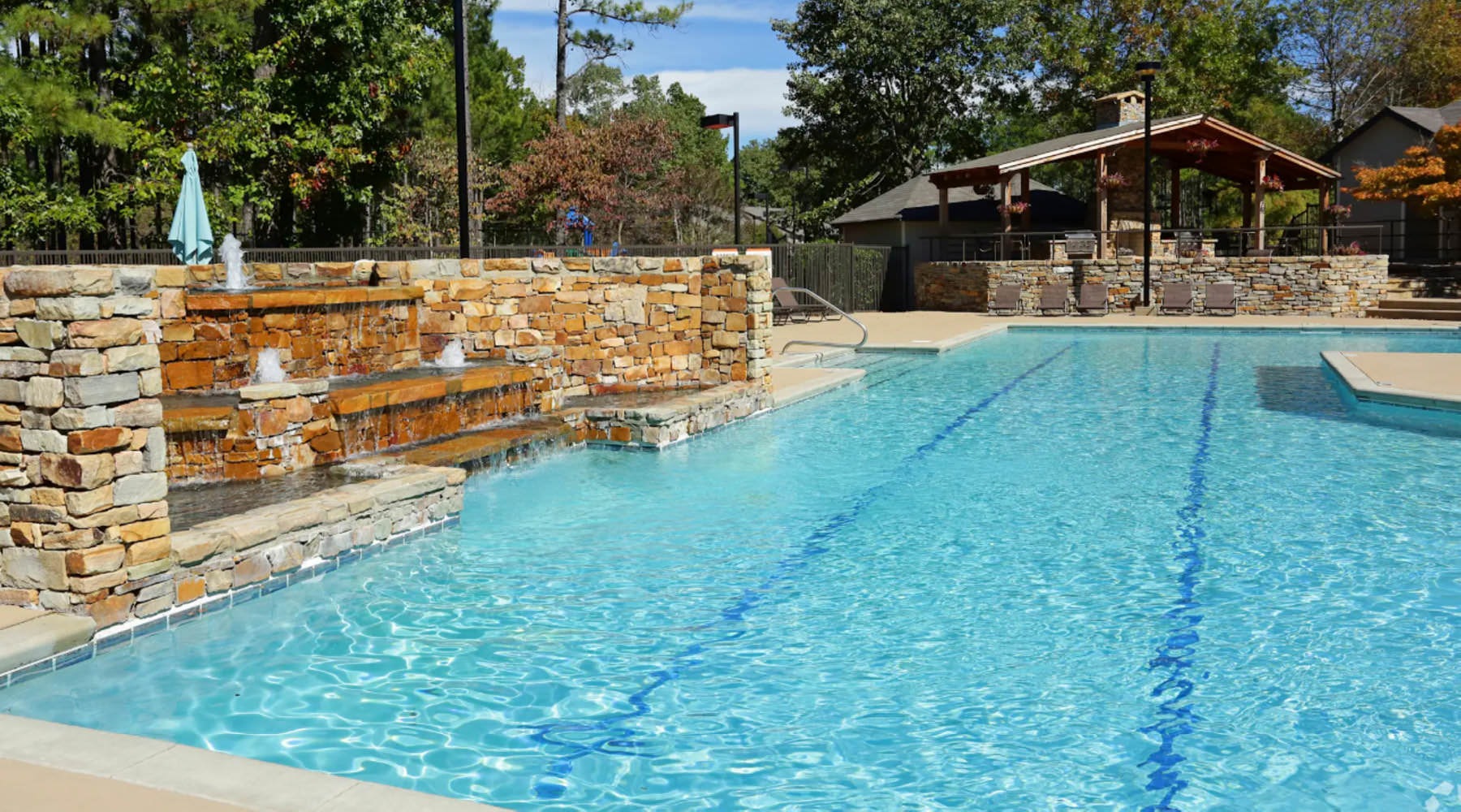 pool with lap lanes and fountains